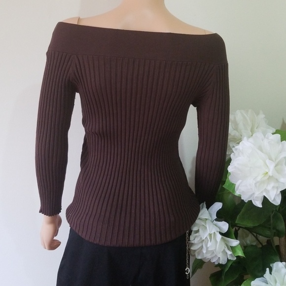 TRACY M. OFF THE SHOULDER BROWN  SWEATER SZ. L New - Picture 4 of 5